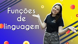 Professora ao lado do texto"Funções de linguagem".