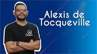 "Alexis de Tcqueville" escrito sobre fundo azul ao lado da imagem do professor