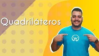 "Quadriláteros" escrito sobre fundo amarelo ao lado da imagem do professor