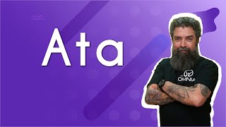 "Ata" escrito sobre fundo roxo ao lado da imagem do professor