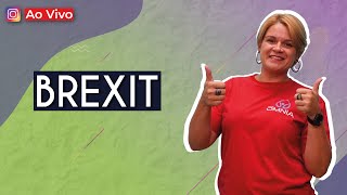 "BREXIT" escrito sobre fundo verde ao lado da imagem da professora