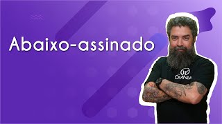 "Abaixo-assinado" escrito sobre fundo roxo ao lado da imagem do professor