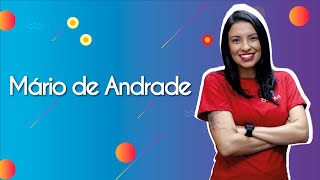 Professora ao lado do texto"Mário de Andrade".