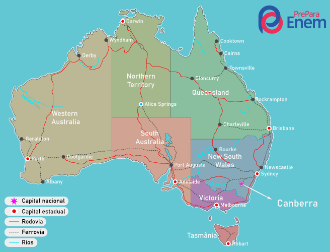 Mapa político da Austrália.