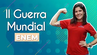 Professora ao lado do texto"II Guerra Mundial no Enem".