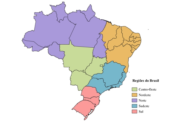 O território brasileiro é dividido em cinco grandes regiões.