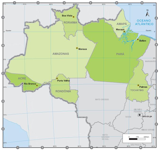 Mapa da Região Norte do Brasil.