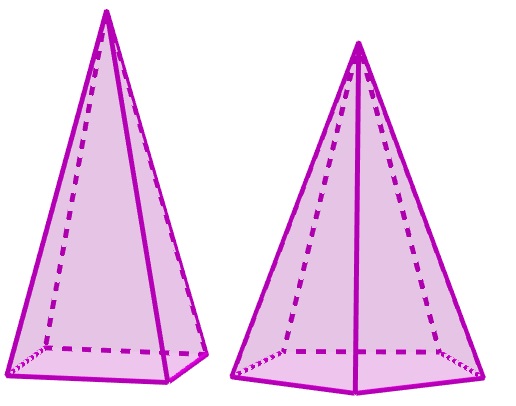 Pirâmide de base retangular e pirâmide de base pentagonal, respectivamente.