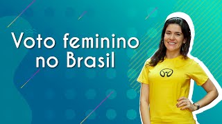 Professora ao lado do texto"Voto feminino no Brasil"