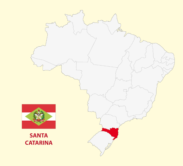 Localização e bandeira de Santa Catarina. 