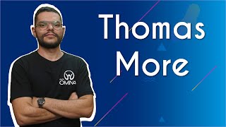 "Thomas More" escrito sobre fundo azul ao lado da imagem do professor