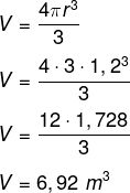 Resolução de exemplo de volume de uma esfera de raio 1,2 metro