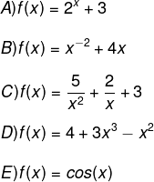 Alternativas de questão sobre função polinomial