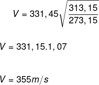 Cálculo da velocidade do som utilizando como exemplo uma temperatura de 313,15 K.