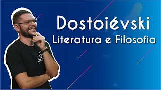 "Dostoiévski | Literatura e Filosofia" escrito sobre fundo azul ao lado da imagem do professor