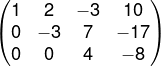 Matriz encontrada após os coeficientes de y na terceira linha serem zerados