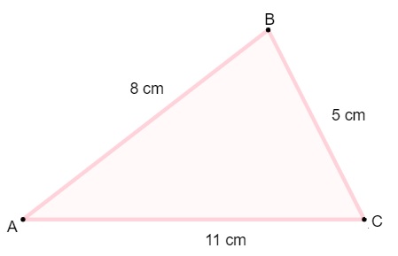 Triângulo ABC com lados iguais a 11 cm, 8 cm e 5 cm