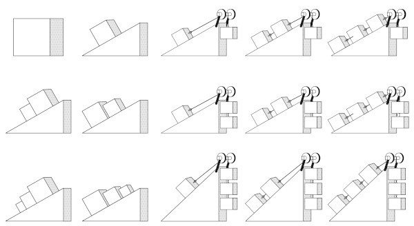 Exemplos de blocos em diferentes planos inclinados