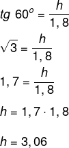 Cálculo da tangente de 60º com base medindo 1,8 km