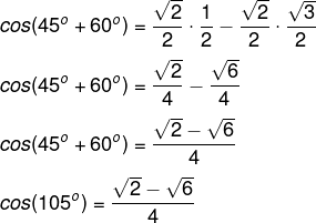 Cálculo do valor do cosseno de 105°
