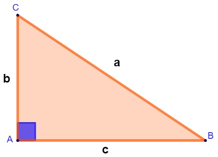 Triângulo retângulo com seus catetos e hipotenusa marcados