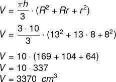 Exemplo de cálculo de volume de tronco de cone