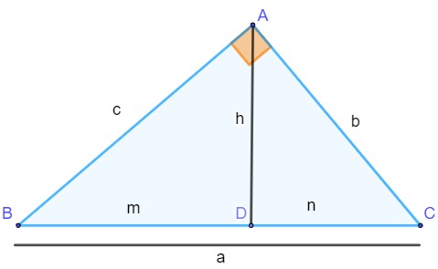 Triângulo retângulo com seus segmentos marcados