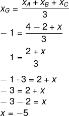 Resolução de cálculo para encontrar coordenada XG de baricentro de triângulo