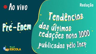 "Pré-Enem | Tendências das últimas redações nota 1000" escrito sobre fundo verde