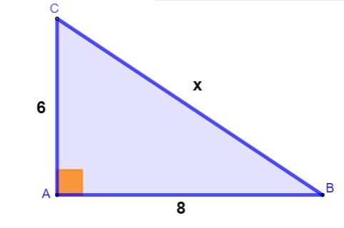 Triângulo retângulo com lados medindo 6 e 8