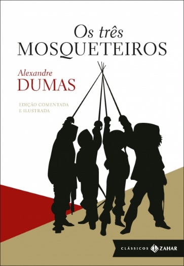 Capa do livro “Os três mosqueteiros”, de Alexandre Dumas, publicado pela editora Zahar, do grupo Companhia das Letras.[1]