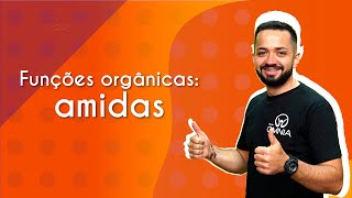Professor ao lado do texto"Funções orgânicas: amidas"