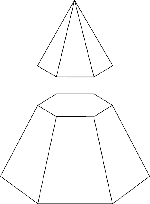 Tronco de pirâmide é o sólido da parte inferior da pirâmide resultante de uma secção transversal.