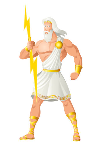 Zeus era o deus mais poderoso do panteão grego, considerado o deus dos céus, do raio e do trovão.