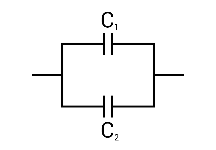  Ilustração da associação em paralelo entre dois capacitores.