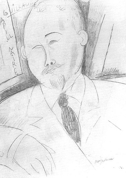 Desenho de Amedeo Modigliani que retrata o escritor Guillaume Apollinaire.