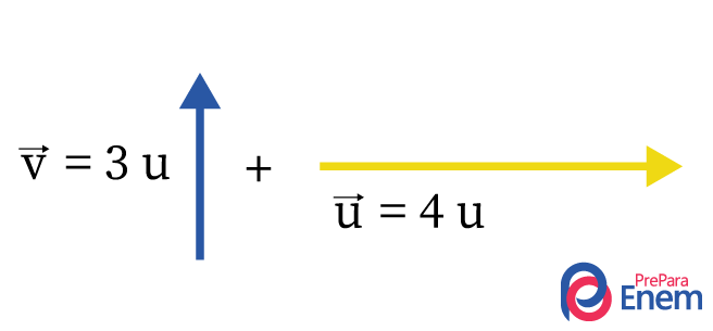 Ilustração de um vetor vertical de três unidades e de um vetor horizontal de quatro unidades.