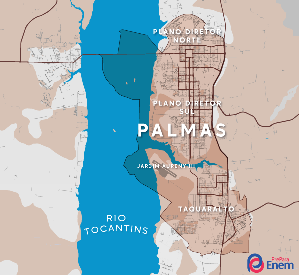 Mapa de Palmas, capital do Tocantins.