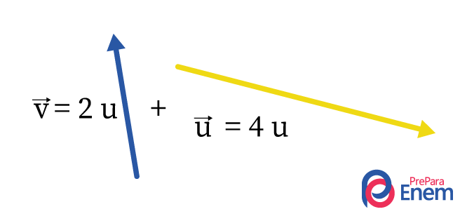 Ilustração de um vetor a noroeste de duas unidades e de um vetor sudeste de quatro unidades.