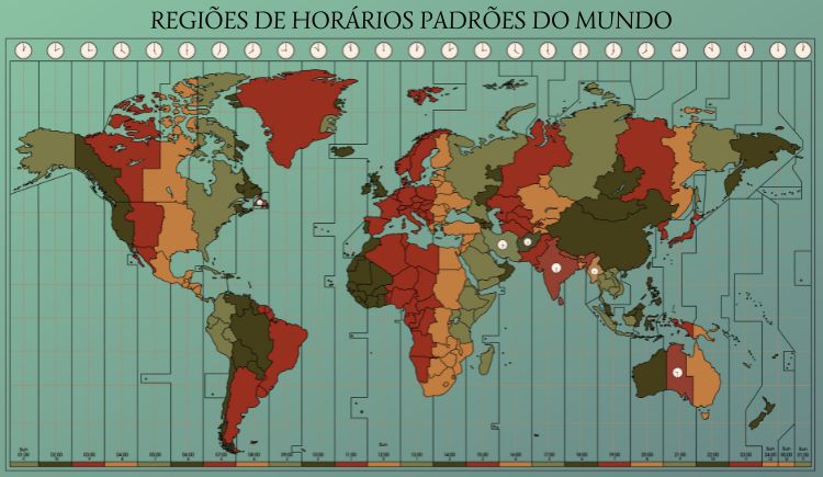 Limites práticos dos fusos horários no mundo.