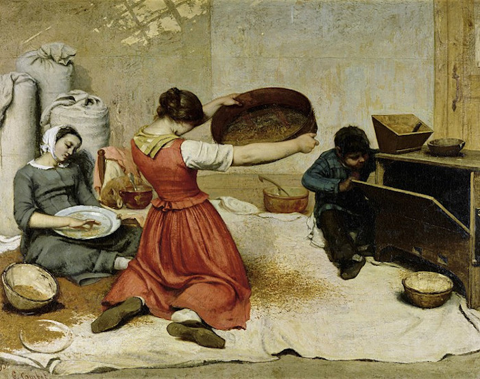 “Mulheres peneirando trigo”, obra realista de Gustave Courbet.