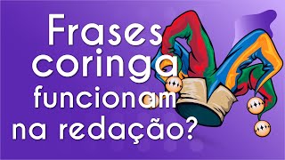 "Frases coringa funcionam na redação?" escrito sobre fundo roxo ao lado de um chapéu colorido