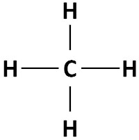 Fórmula estrutural do alcano metano.