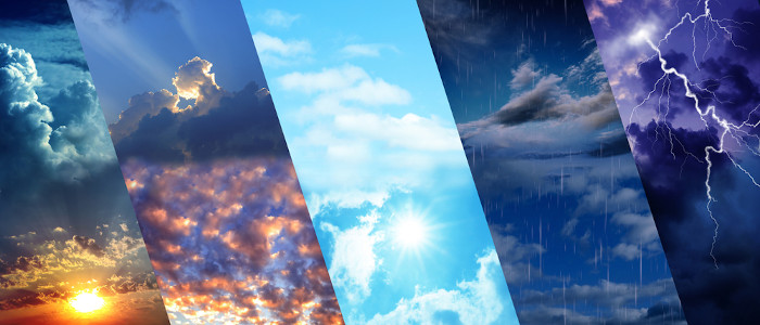 Colagem do céu em momentos climáticos diferentes.
