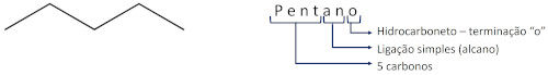 Representação do funcionamento da nomenclatura do pentano.