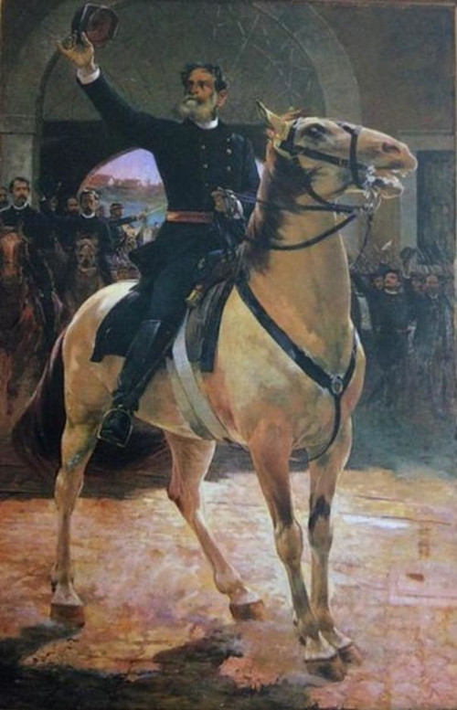 Marechal Deodoro da Fonseca representado por Henrique Bernardelli na tela “Proclamação da República”.