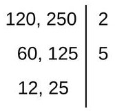 Decomposição em fatores primos de 120 e 150