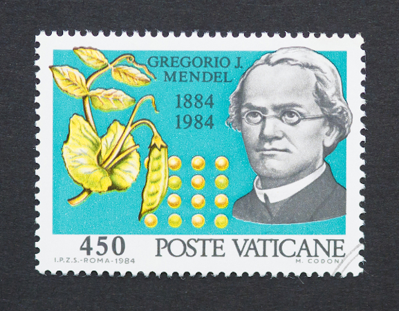 Selo impresso no Vaticano mostra imagem de Gregor Mendel.
