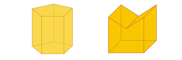  Ilustração de um poliedro convexo e de um poliedro não convexo.