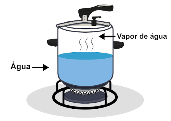  Ilustração de uma panela de pressão em funcionamento, um exemplo de aplicação da Termodinâmica.